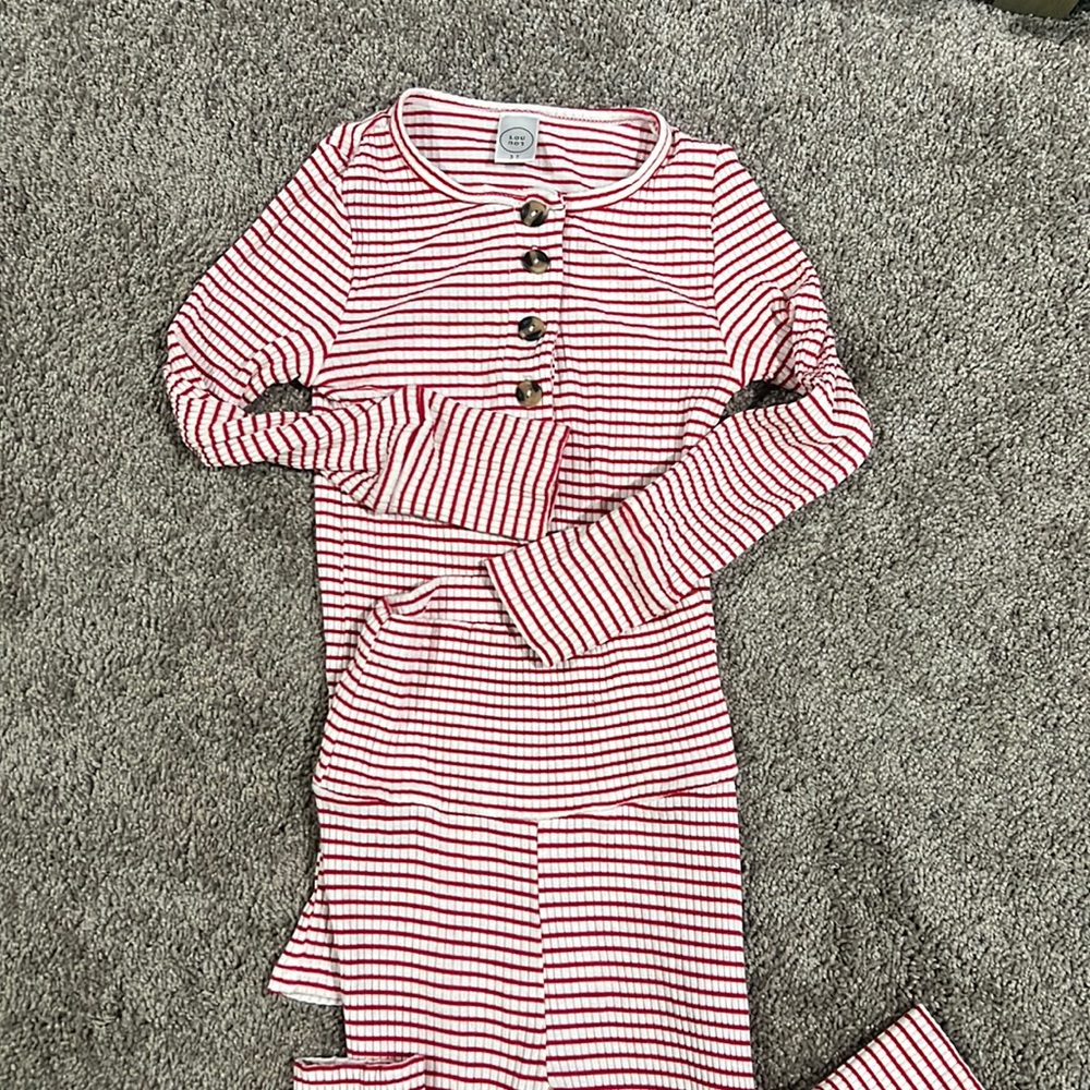 Lou Lou & Company red and white striped, ribbed top and bottom set